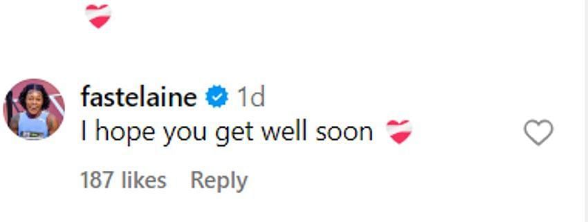 Elaine Thompson-Herah's comment- Source: Abby Steiner Instagram